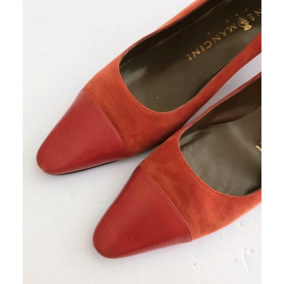 VTG Renee Mancini Paris Dk Orange Suede/Leather Cap Toe Low Heel Pump 37.5 US 7N - Picture 6 of 9